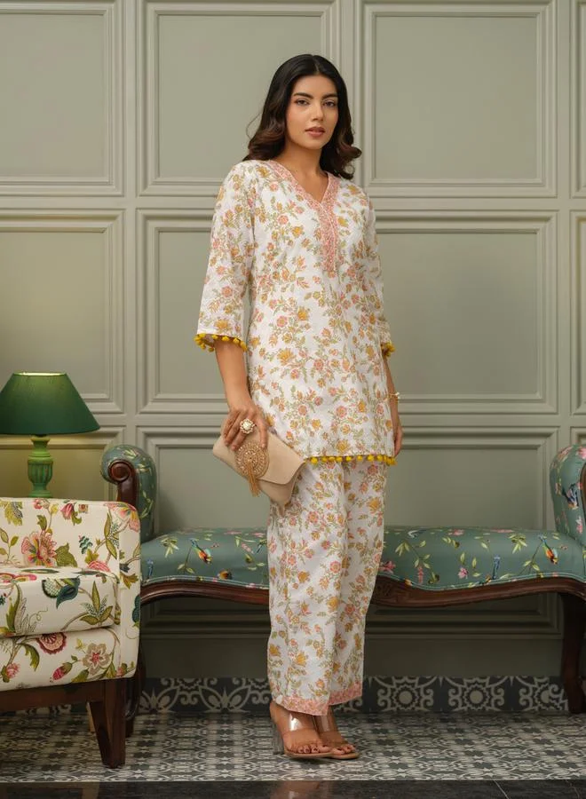 دي دبليو طقم منسق من تونيك وبنطال قطن مطبوع للنساء